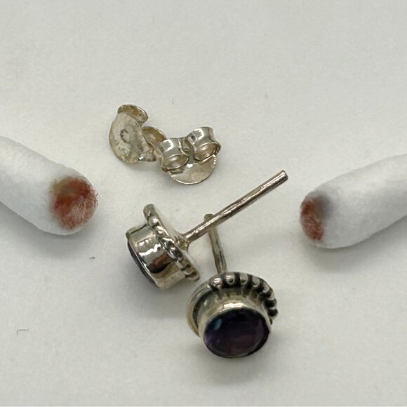 Sterling Silver Amethyst Pendant Earrings Set February Birthstone Minimalist - Picture 9 of 9
